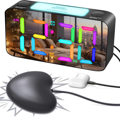 LoudVibrating Alarm Clock for Heavy Sleepers, Alarm Clock with Bed Shaker, Large LED Digital Display Alarm with Corded Vibrator for Hearing Impaired Deaf Teens Adults