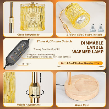 HAIDOLIANG Blue Candle Warmer Lamp with Timer and Dimmer | Height and Brightness Adjustable,Glass Electric Wax Warmer with 2 Bulbs for Women Gifts, Home Decor for Scented Jar Candles