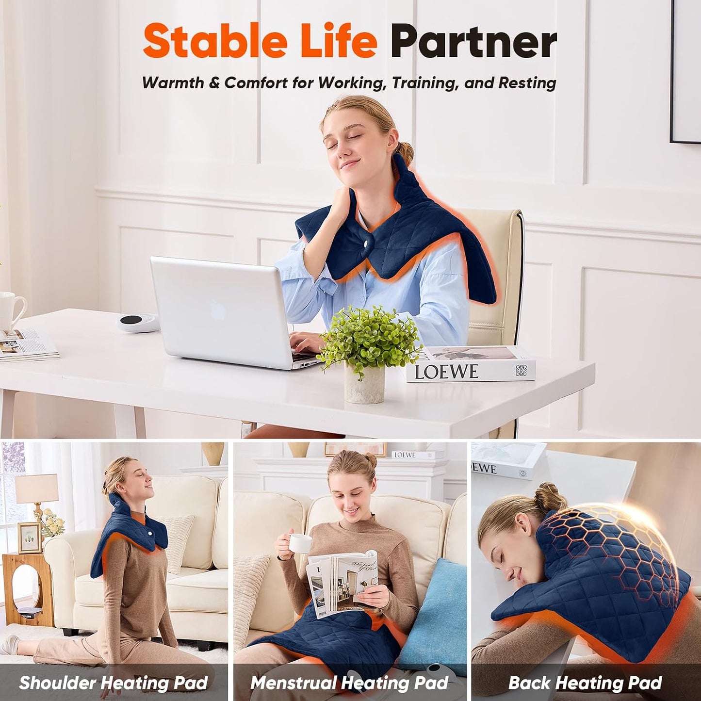 Weighted Heating Pad for Neck Shoulders and Back, Mothers Day Gifts for Mom Wife Grandma, Birthday Gifts for Women Men Dad, Instant Electric Heated Blanket with 9 Heat Options 4 Auto-Off Timer, Grey