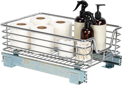 Household Essentials Glidez Multipurpose Chrome-Plated Steel Pull-Out/Slide-Out Storage Organizer for Cookware and Bakeware - 2-Tier Design - Fits Standard Size Cabinet or Shelf, Chrome
