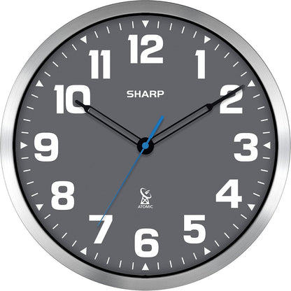 Sharp 12-Inch Atomic Wall Clock, Battery Operated, White with Black Frame | Self-setting atomic time; Easy-read analog face; Automatic time adjustment; Simple setup; Versatile home or office style