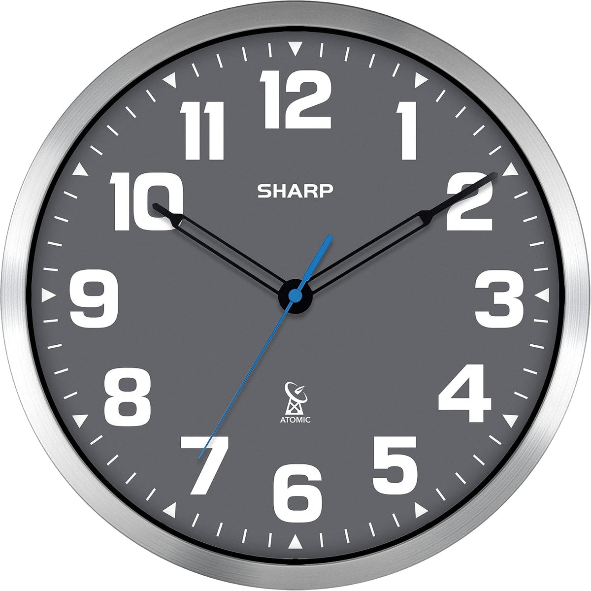 Sharp 12-Inch Atomic Wall Clock, Battery Operated, White with Black Frame