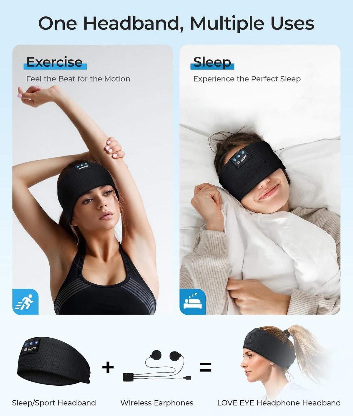 LOVE EYE Sleep Sport Headphones Wireless Bluetooth 5.4 Headband Headphone