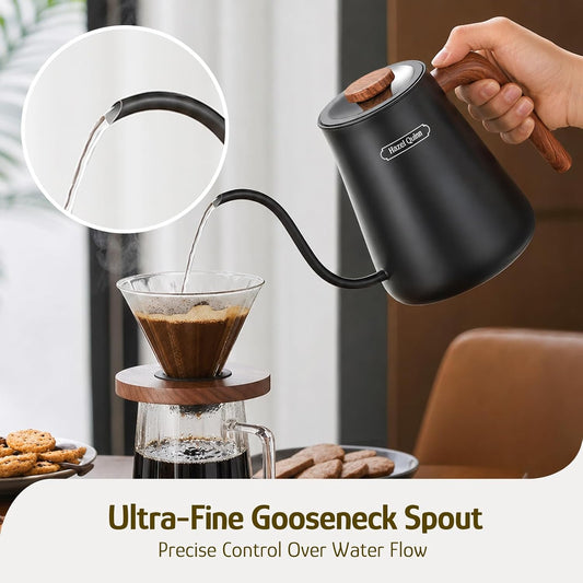 Hazel Quinn Gooseneck Electric Kettle 0.8 L, Temp Control, Keep Warm, Black | 304 stainless steel, 0.8L, 1000W fast boil, precise temp control, 4-hour keep warm; ideal for coffee, tea and home baristas