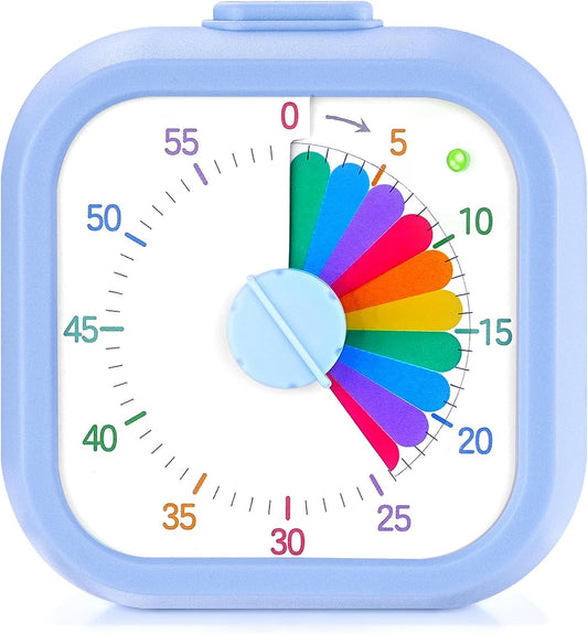 Mwellewm Visual Timer for Kids, 60 Minute Time Digital Pomodoro Timer Countdown with Silent Pause Function for Classroom Kitchen Study Cooking Meetings ADHD Rainbow Pattern(Blue)