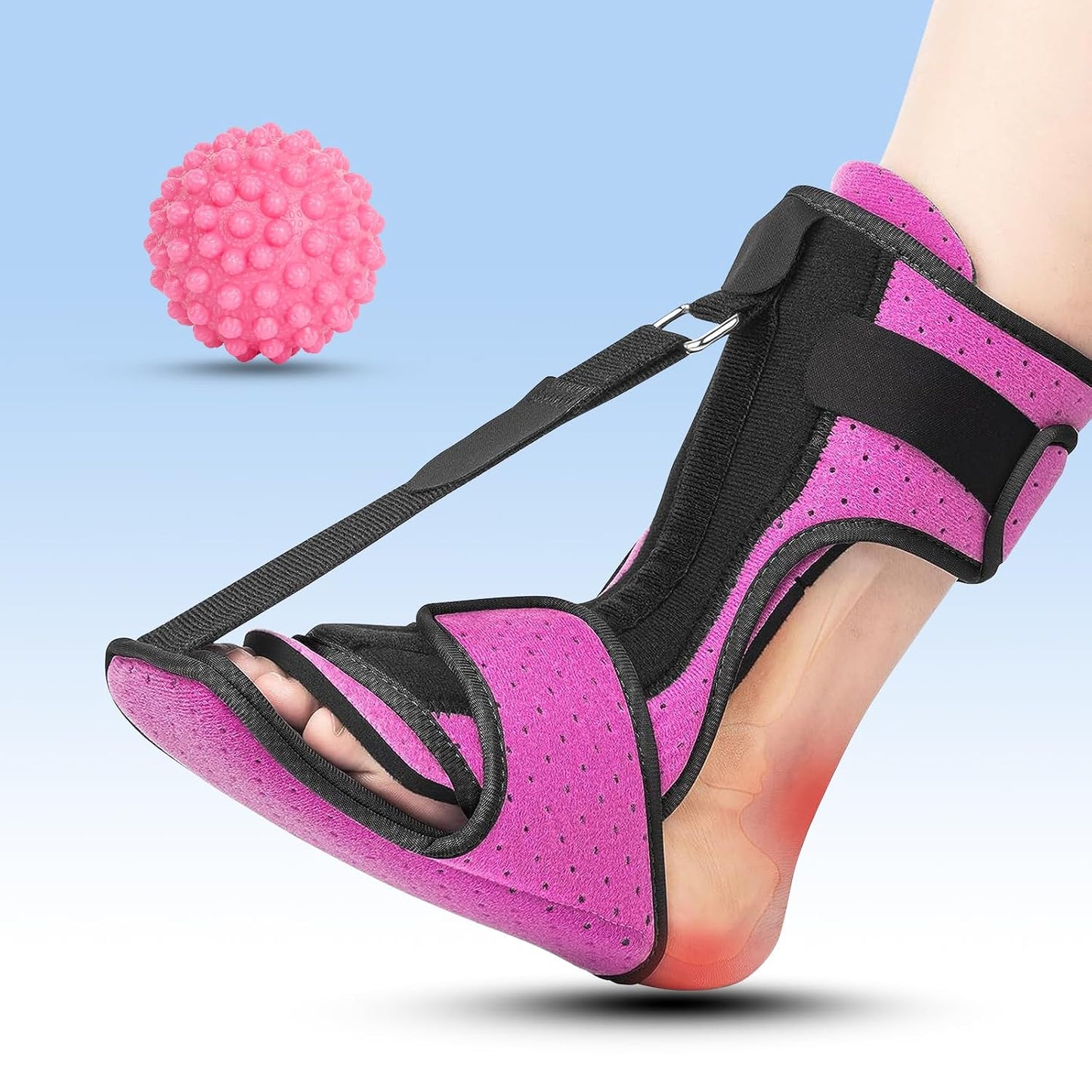 Plantar Fasciitis Night Splint with Massage Ball for Plantar Fasciitis Relief, Soft & Comfortable Foot Brace for Achilles Tendonitis Heal Spur Foot-drop Flat-arch for Women and Men, Rosa