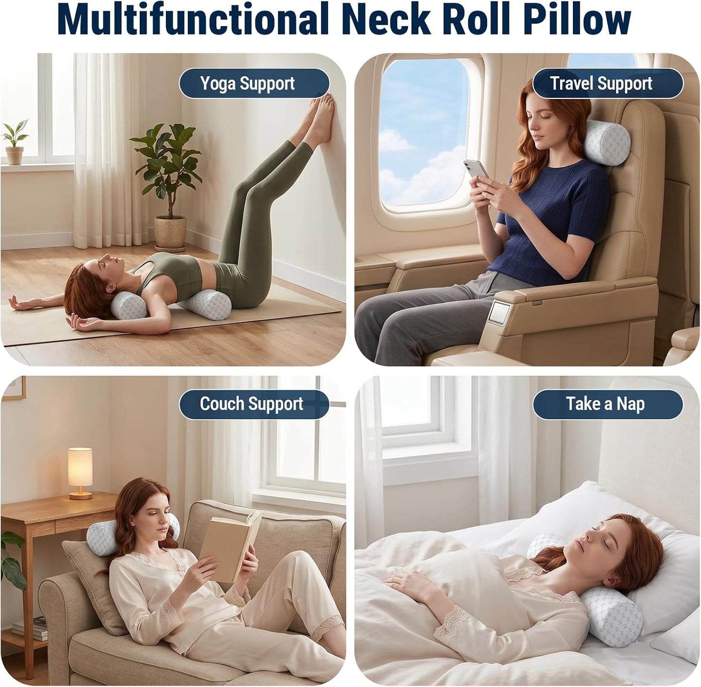 Neck Roll Pillow for Neck Pain Relief - Memory Foam Neck Support Pillow for Bed | Round Neck Pillow for Sleeping, 15.7 * 6 * 6 inch (Cool-Blue)