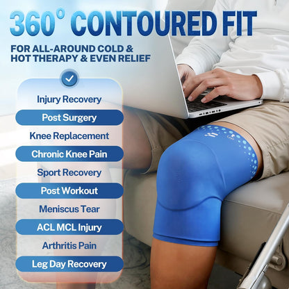 Knee Ice Pack Wrap Sleeve Thickened Core for Knee Pain, Targeted Swelling Relief During Recovery, Soft Flexible Gel, No Slip Compression Fit, Reusable Hot Cold Therapy for Post Activity, L