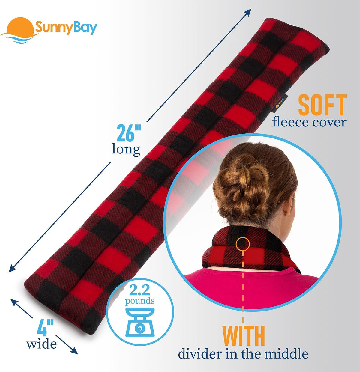 SunnyBay Microwavable Heating Pads, Microwavable Moist Heated Neck and Shoulder Wrap, Versatile Weighted Beanbag Cold Pack or Warm Compress, 2.2 lbs, 26x4 Inches, Navy Blue