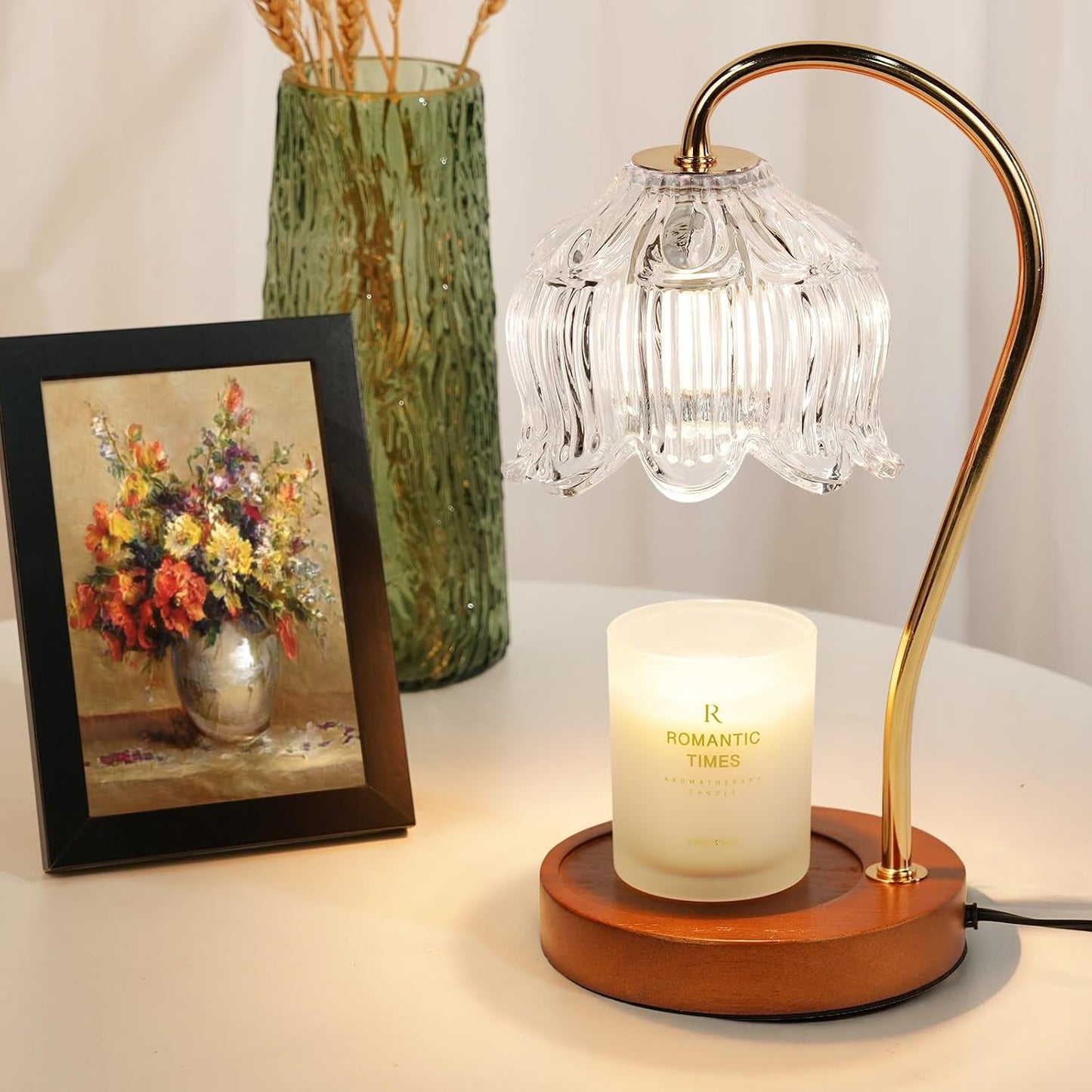 Funistree Flower Candle Warmer Lamp with Timer, Dimmable Candle Lamp Warmer, Christmas Birthday Gifts for Women Mom Her, Housewarming Home Decor, Lotus Wax Warmer for Yankee Candles - Lily Amber