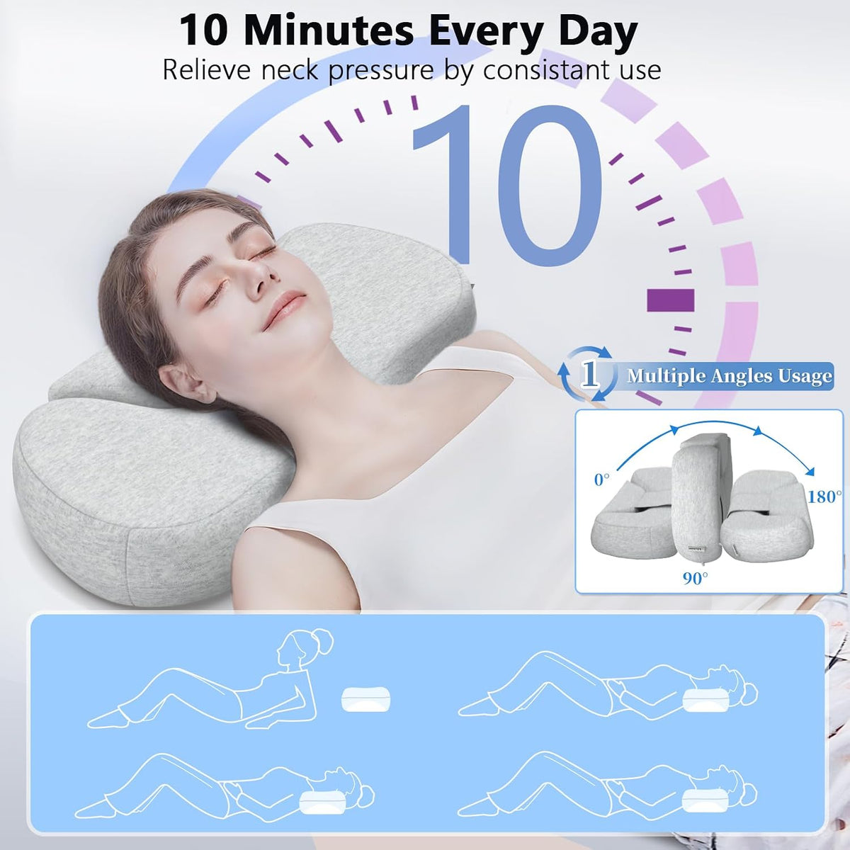 Cervical Neck Roll Pillow, Say Goodbye to Neck Pain, Travel Neck Support Pillow for Side Sleepers, Ergonomic Memory Foam Camping Pillow, Cervical Traction Device with Storage Bag (Blue)