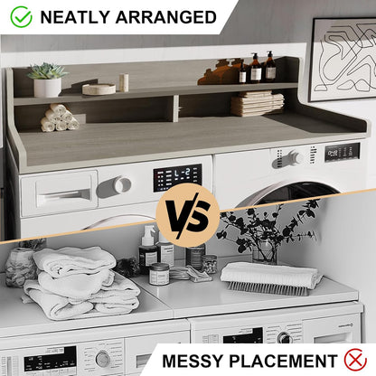 Washer Dryer Countertop, 54" x 27.55" 2-Tier Washer Dryer Topper with Edge, for Laundry Room Organization Oak