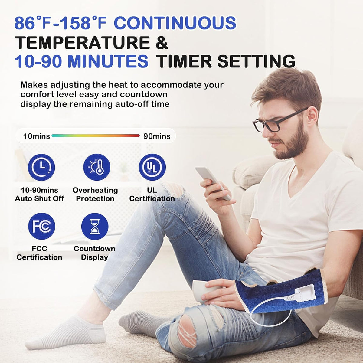 Cordless Foot Warmer with Heat and Massage - Rechargeable Heating Pad for Feet, 3 Temp & Vibration Levels, 60 Min Timer for Plantar Fasciitis, Ankle Pain, Cold Feet at Home, Office, Sleeping
