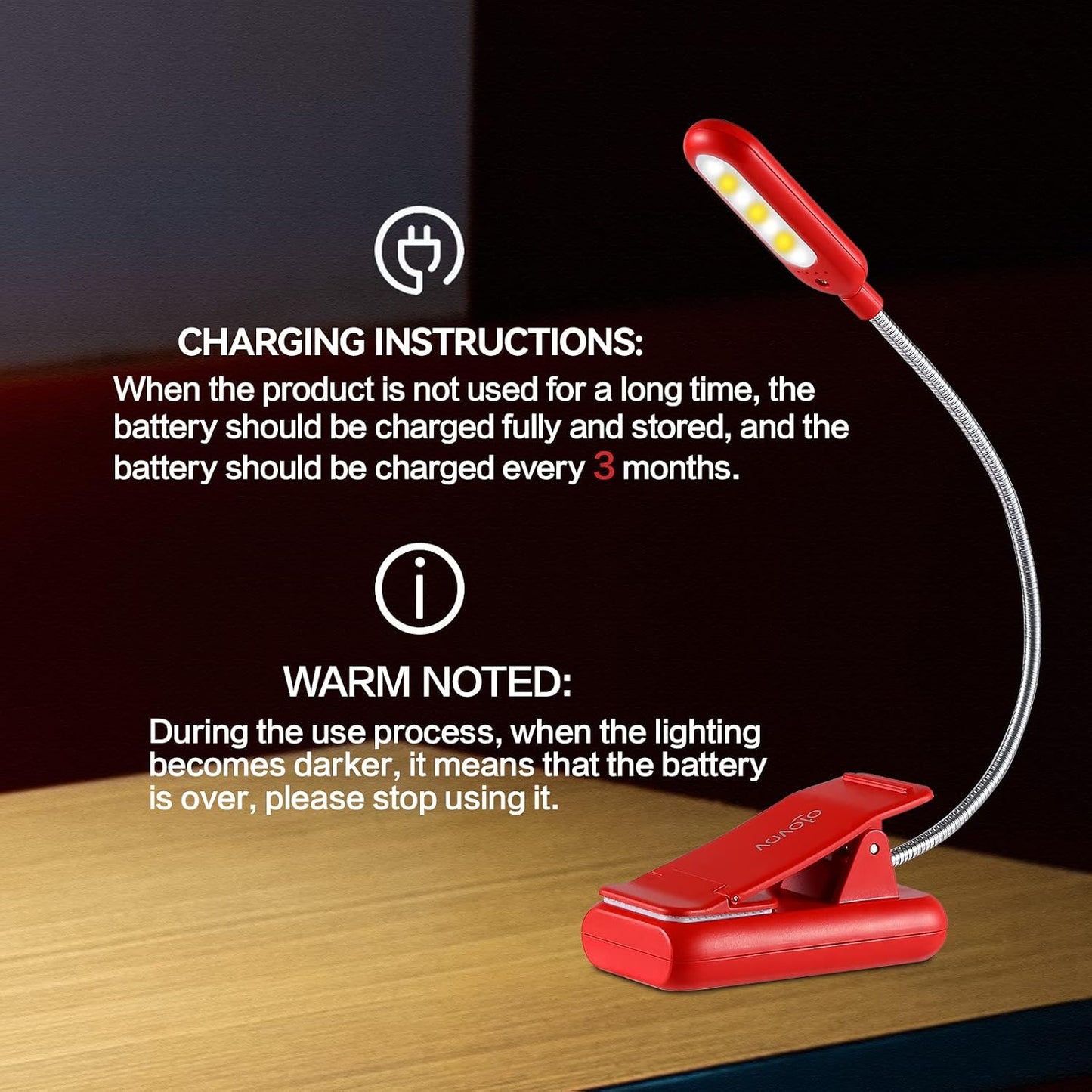 VAVOFO Rechargeable Book Light for Reading in Bed Kids, 7 LED Reading Light with 9-Level Warm Cool White Daylight, Eye Care Lamp with Power Indicator for Bookworms (Yellow)