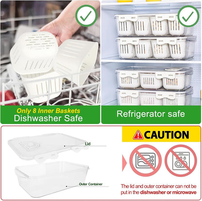 Fruit Storage Containers for Fridge with Lid and Handle, Veggie Tray Bins | Portable Fresh Produce Saver, Food Storage Container with 4 Removable Strainers,Salad Bar for Berry, Vegetable, Refrigerator