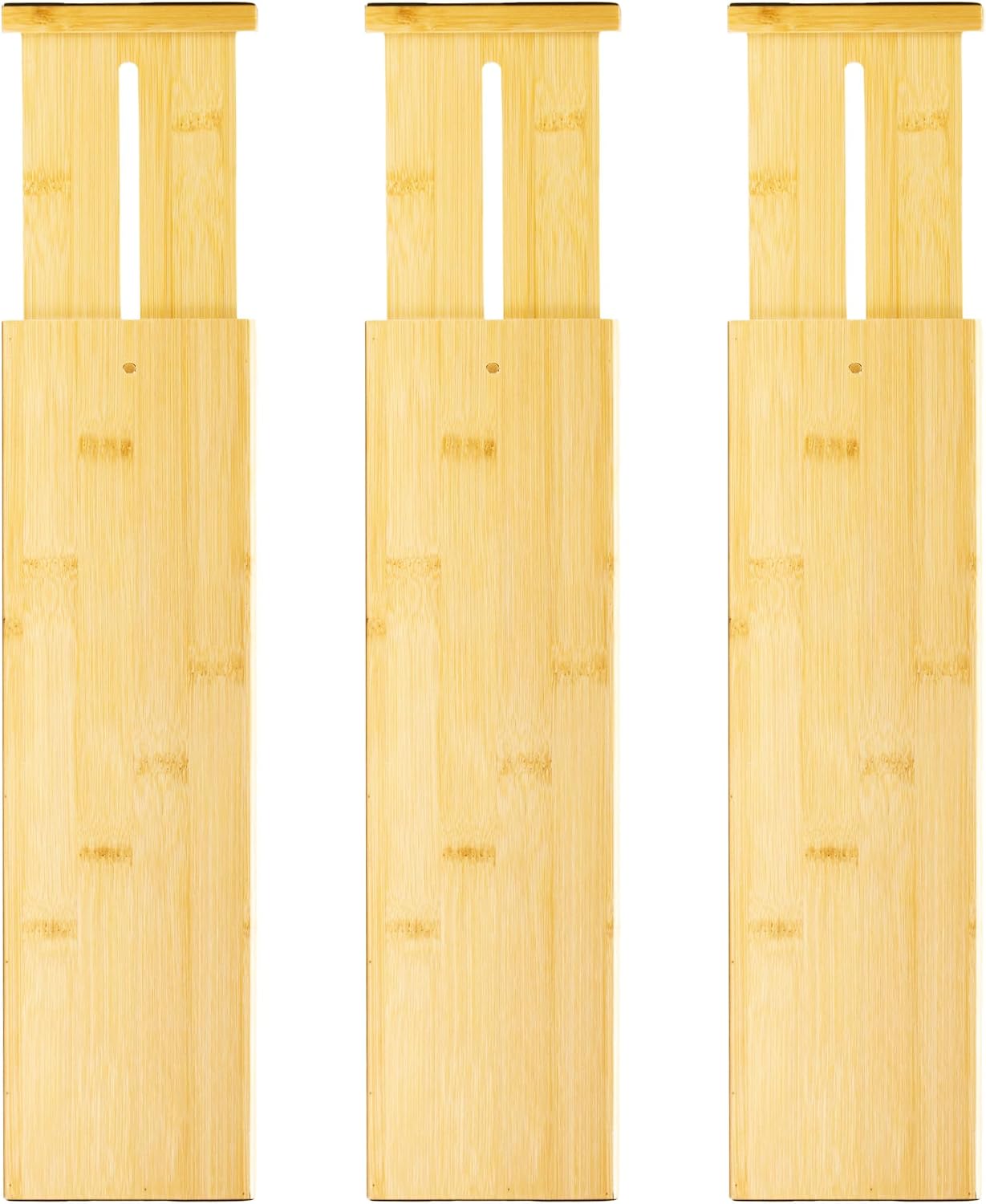 VaeFae 6-Pack Adjustable Bamboo Drawer Dividers, Expandable Drawer Organizer for Kitchen Utensils, Clothes, Bathroom, Office – Fits Drawer Interiors 16.6" to 21.8"