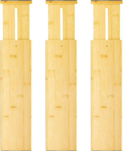 VaeFae 6-Pack Adjustable Bamboo Drawer Dividers, Expandable Drawer Organizer for Kitchen Utensils, Clothes, Bathroom, Office – Fits Drawer Interiors 16.6" to 21.8"