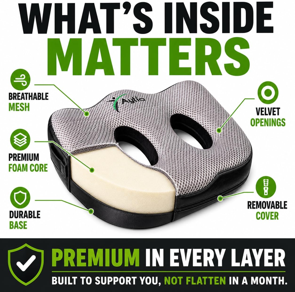 Aylio Socket Seat Cushion for Sit Bone, Ischial Tuberosity & Tailbone Pressure Relief – Ischial Bursitis, Hamstring & Piriformis Support – Firm Memory Foam Seat Cushion for Office Chair & Car