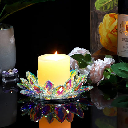OwnMy Crystal Lotus Flower Candle Holder for Pillar Candles up to 3 Inch | Clear Lotus Flower Pillar Candle Holder Tea Light Holder, Glass Lotus Petal Votive Candle Stand for Wedding Party Home Decors