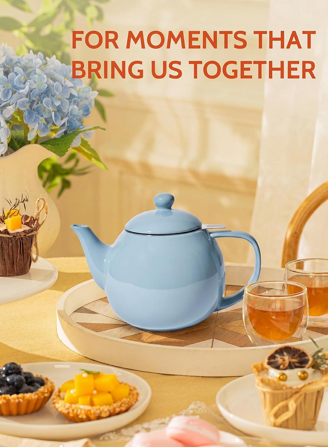 Sweese Teapots for Tea, 27 oz Porcelain Tea pot with Removable Stainless Steel Infuser, Tea Pots for Loose Tea - White