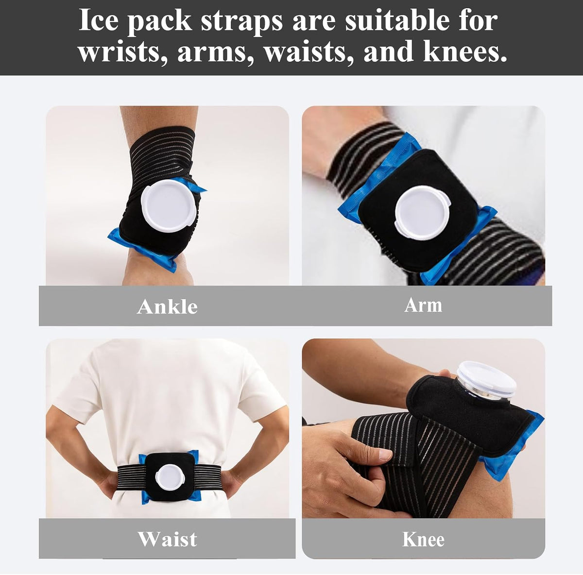 Ice Pack Wrap Strap,Extended Adjustable Ice Pack Support Wrap Band, Multipurpose Elastic Ice Bag Wrap Band Ice Belt for Wrists, Arms, Waists, Knees Cold Pack, 41"