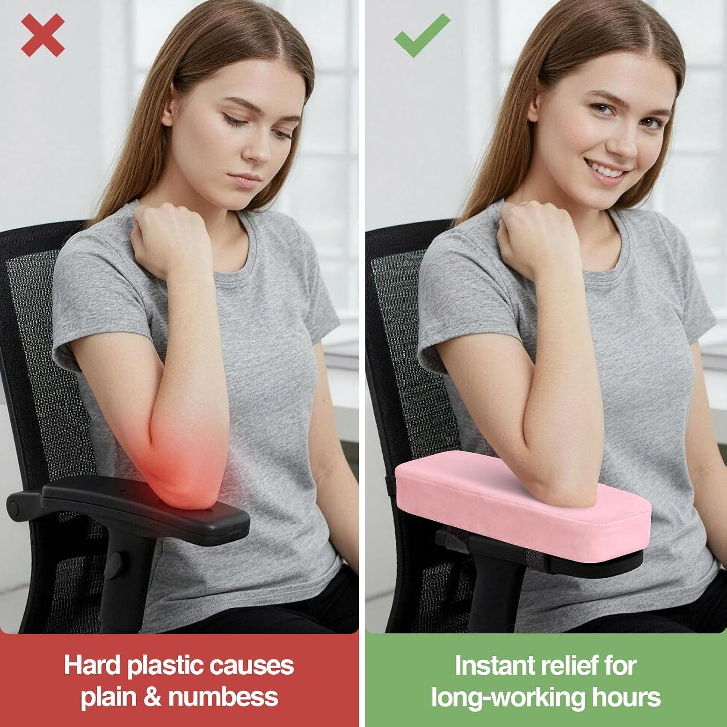 Smiry Memory Foam Office Chair Armrest Pads, Non-Slip Armrest Cushion | Ergonomic Arm Rest Pads with Adjustable Buckles and Straps, Elbow Relief for Desk, Gaming & Wheelchair, Black, Set of 2