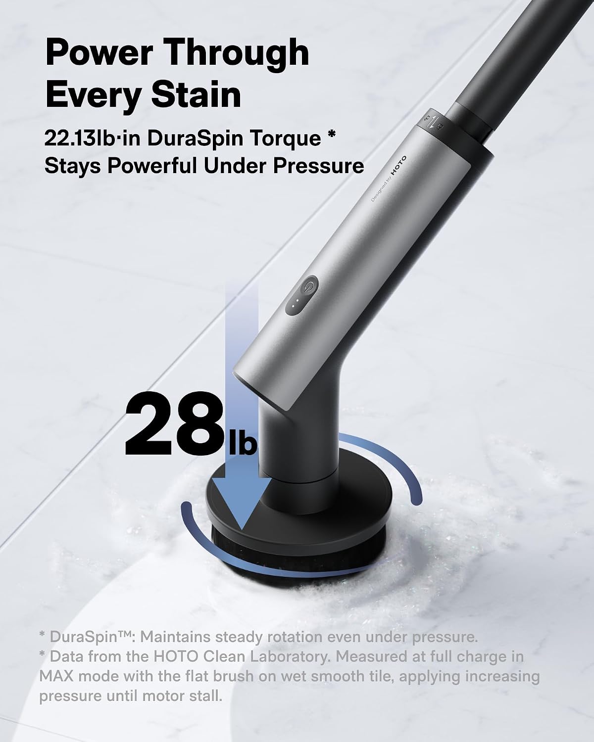 HOTO Swift™ Easycare Cordless Electric Spin Scrubber, for Bathroom, Tile | Extendable Handle, IPX7 Waterproof, with 4 Brush Heads, Shower Scrubber