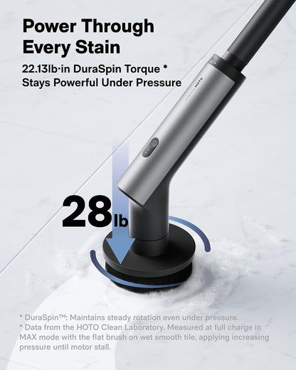 HOTO Swift™ Easycare Cordless Electric Spin Scrubber, for Bathroom, Tile | Extendable Handle, IPX7 Waterproof, with 4 Brush Heads, Shower Scrubber