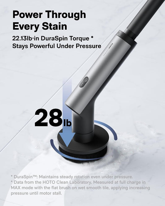 HOTO Swift™ Easycare Cordless Electric Spin Scrubber, for Bathroom, Tile | Extendable Handle, IPX7 Waterproof, with 4 Brush Heads, Shower Scrubber