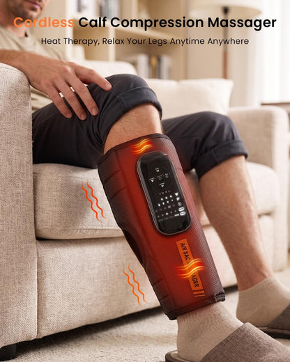 Cordless Calf Massager with Heat and Compression, Single Leg Sleeve | Rechargeable calf massager with air compression, heat, vibration, 5 intensities and multiple modes for Relax Gym