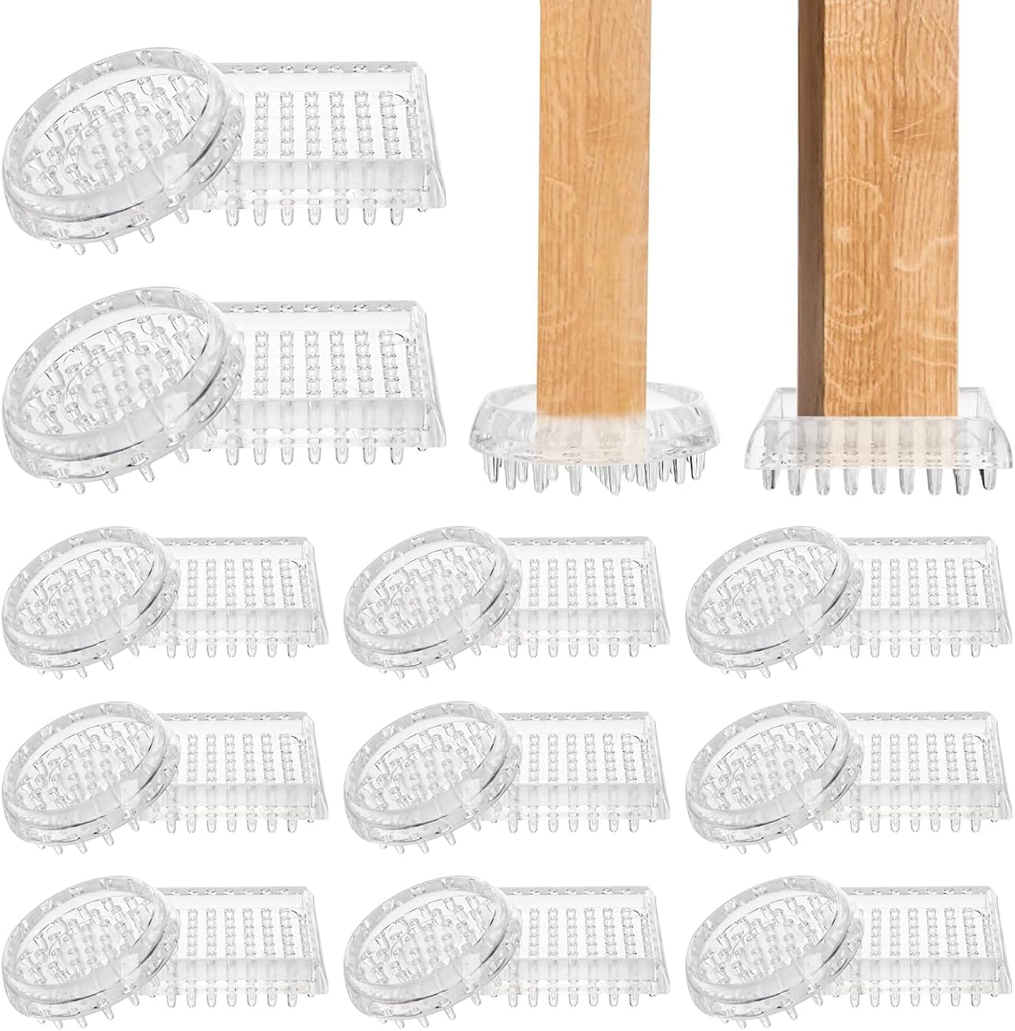 Coloch 24 Pack Carpet Protectors Spiked Caster Cups, Plastic Furniture Caster Cups Clear Round and Square Spiked Furniture Cups for Chair, Table, Sofa, Bed, Furniture