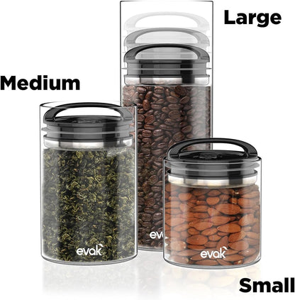 Prepara Evak Compact Glass Food Storage, Small, Black | Borosilicate Glass Container Vacuum Seal Lid & Black Handle, Odor & BPA-Free, Ideal for Coffee, Tea, Pantry Dry Goods