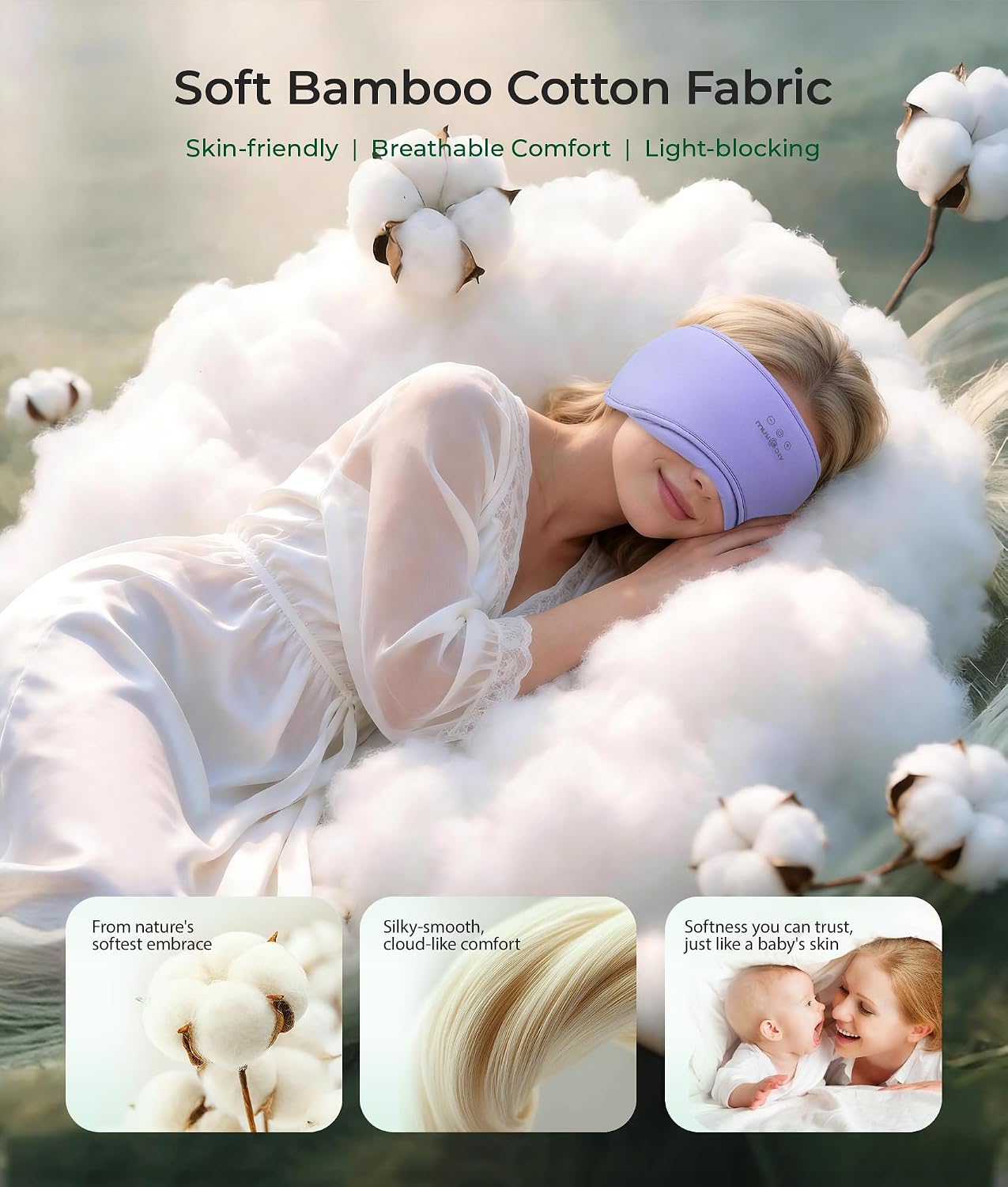 MUSICOZY Sleep Mask with Bluetooth Headphones Eyemask for Side Slippers | Bamboo Cotton Sleeping Headphone,Wireless Earphones with HD Stereo Speakers Blackout Eye Masks Earbuds for Men and Women