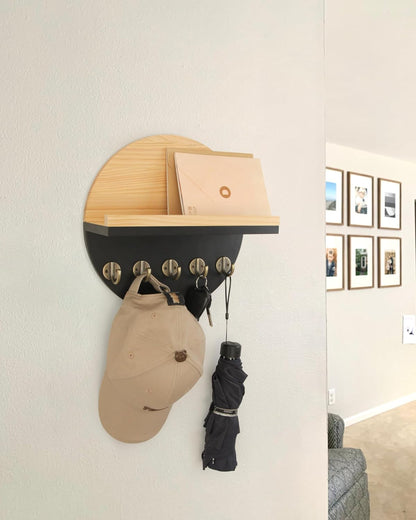 Gurfuy Key Holder for Wall with Shelf - Wood Mail Organizer and Rack with Shelf Hooks Wall Mounted for Entryway Decor Magazines Letter Storage Farmhouse Living Room Bedroom Doorway Green