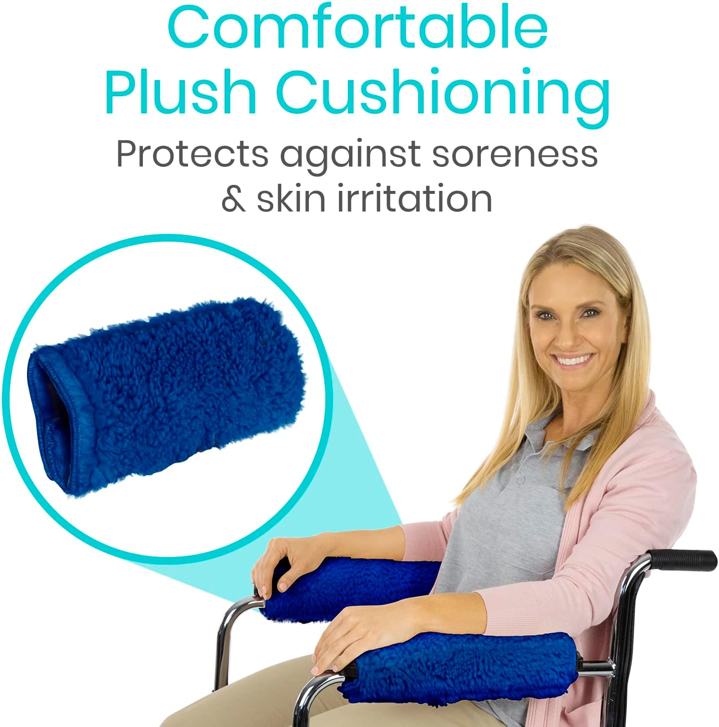 Vive Wheelchair Armrest Pads (2 PCS) - Memory Foam Sheepskin Cushion | Accessories for Transport Electric Wheel Chair Arm Rests - for Adults, Seniors, Handicapped - Soft Support for Office Chair