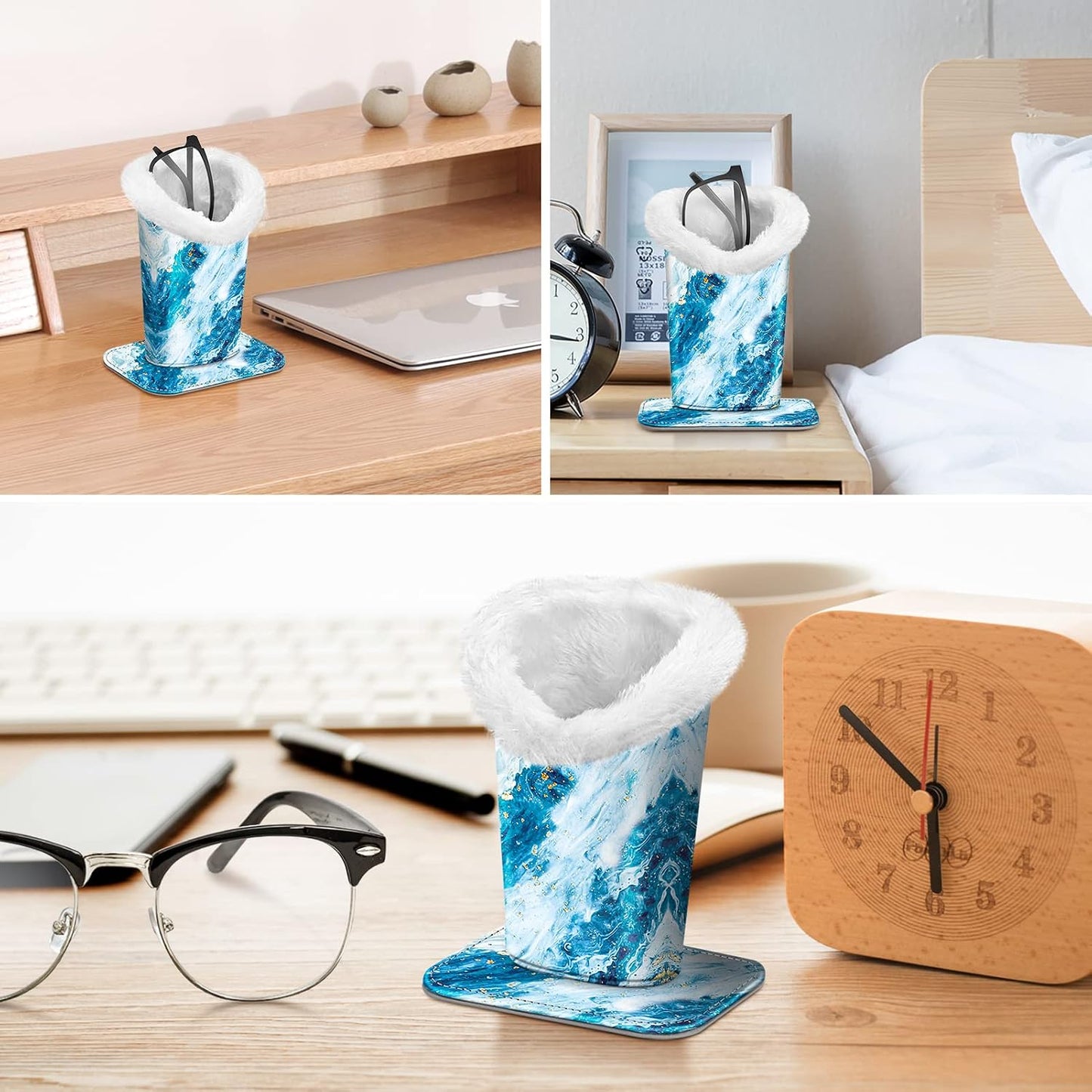 FINTIE Plush Lined Eyeglasses Holder, Glasses Stand Case For Nightstand | Soft Plush Lining, Bedside Eyeglasses Holder, Office Desktop Organizer, Small Item Storage, Anti-Scratch - Colors A