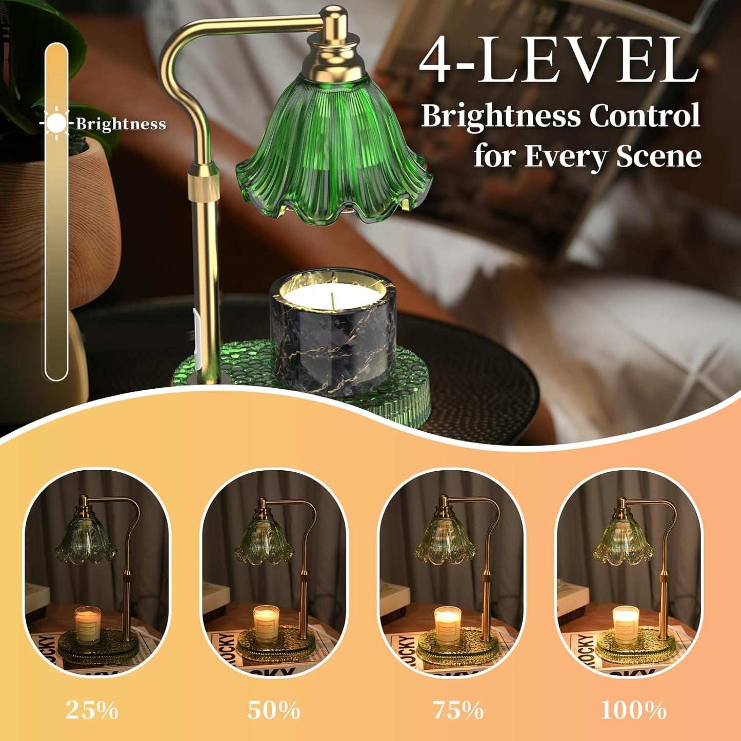 Flower Candle Warmer Lamp,Adjustable Timer & Dimmer(Green) | Adjustable height fits jars. Timer & dimmer safe melt. 2 bulbs & heat-proof base. Perfect for bedroom, office, or gifting.