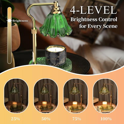 Flower Candle Warmer Lamp,Adjustable Timer & Dimmer(Green) | Adjustable height fits jars. Timer & dimmer safe melt. 2 bulbs & heat-proof base. Perfect for bedroom, office, or gifting.