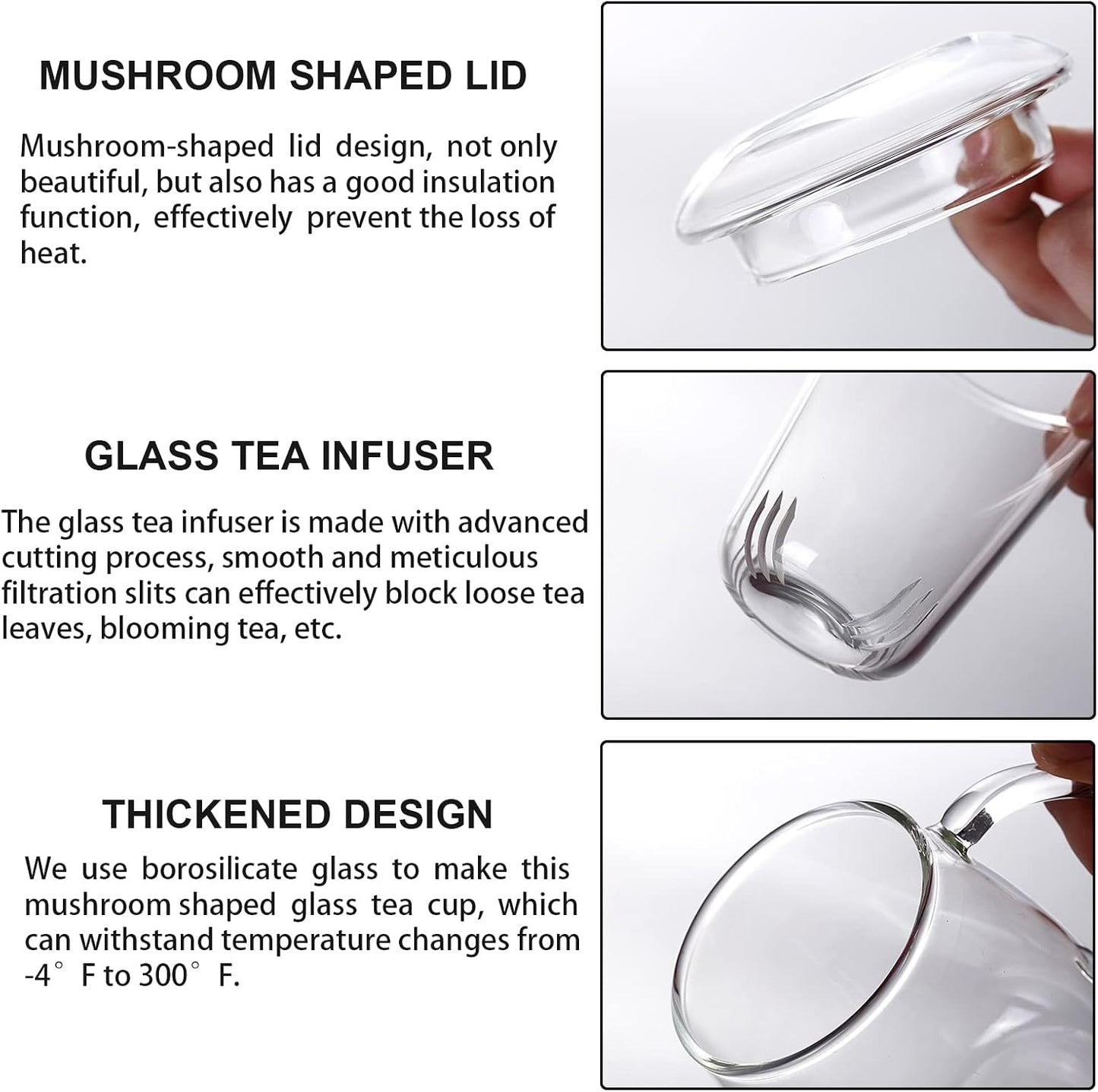 Glass Tea Infuser Cup with Lids and Handle for Blooming & Loose Leaf, 14oz | Borosilicate, Heat Resistance, Lead-free, Microwave & Dishwasher Safe