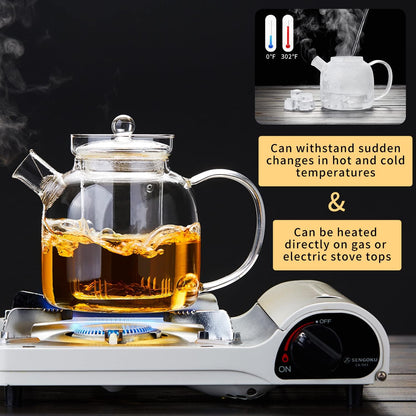 Glass Teapot,1000ml/34oz Borosilicate Glass Teapot with Removable Infuser, Stovetop Safe Tea Kettle,Blooming and Loose Leaf Tea Maker