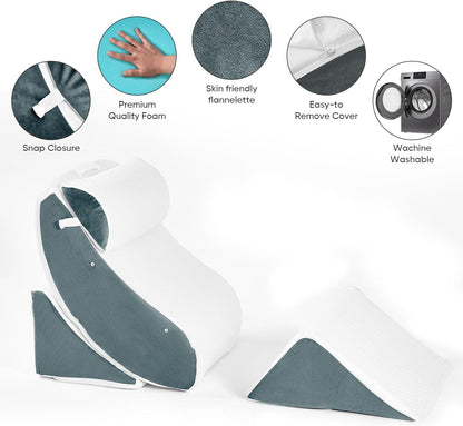 OAISZ 4PCS Wedge Pillow Set for After Surgery, Adjustable Bed Wedges, Gery | Back and Leg Support, Acid Reflux Relief, Post Surgery Recovery, Leg Elevation, Memory Foam, Bed Wedge Pillow for Sleeping