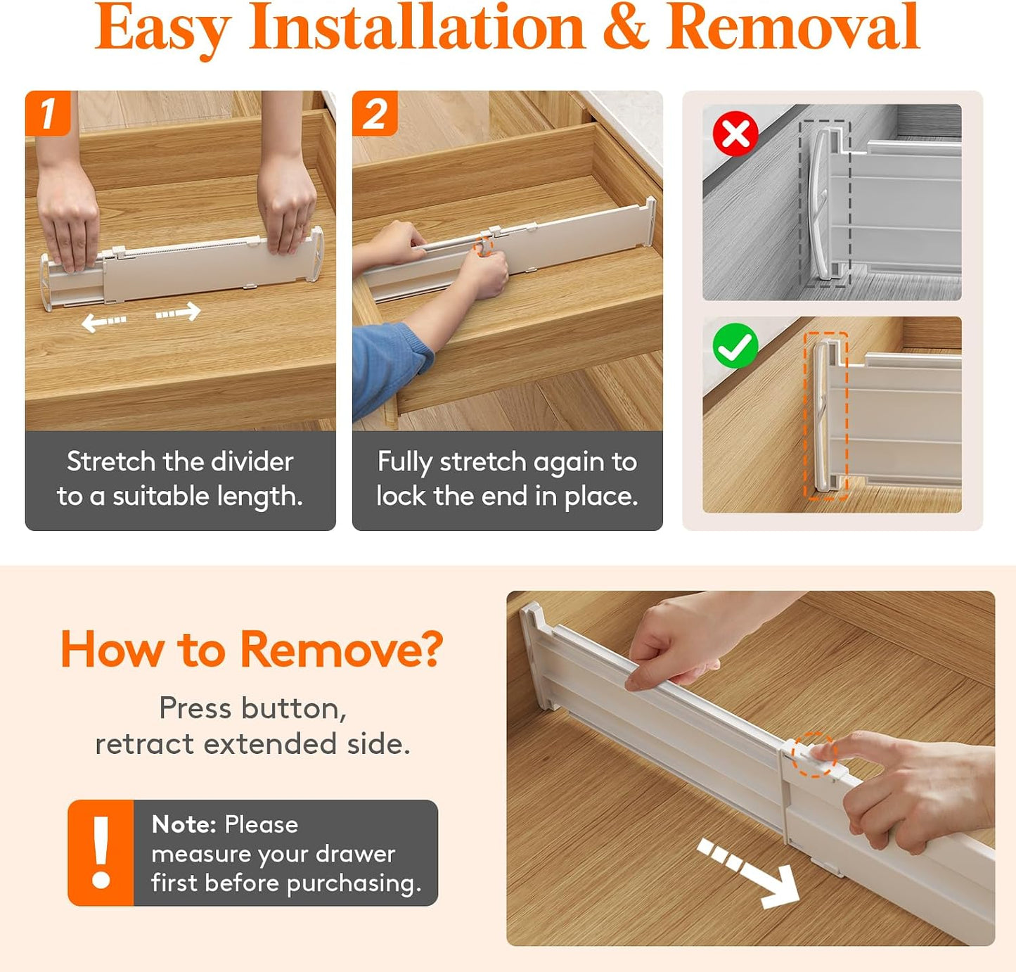 Lifewit 9 Pack 4" High Drawer Dividers, Adjustable Drawer Organizer Clothes | 10.5"-16.5" Expandable White Plastic Separators for Dresser, Kitchen, Cabinet, Nursery, Office, Socks & Underwear Storage