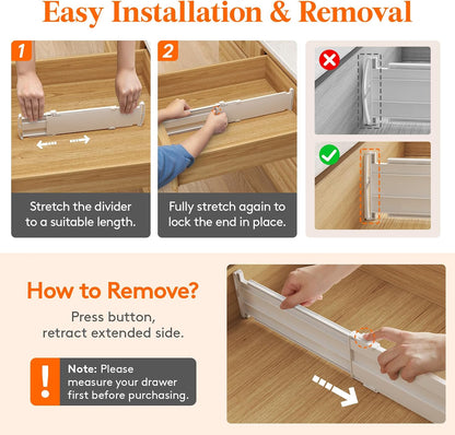 Lifewit 9 Pack 4" High Drawer Dividers, Adjustable Drawer Organizer Clothes | 10.5"-16.5" Expandable White Plastic Separators for Dresser, Kitchen, Cabinet, Nursery, Office, Socks & Underwear Storage