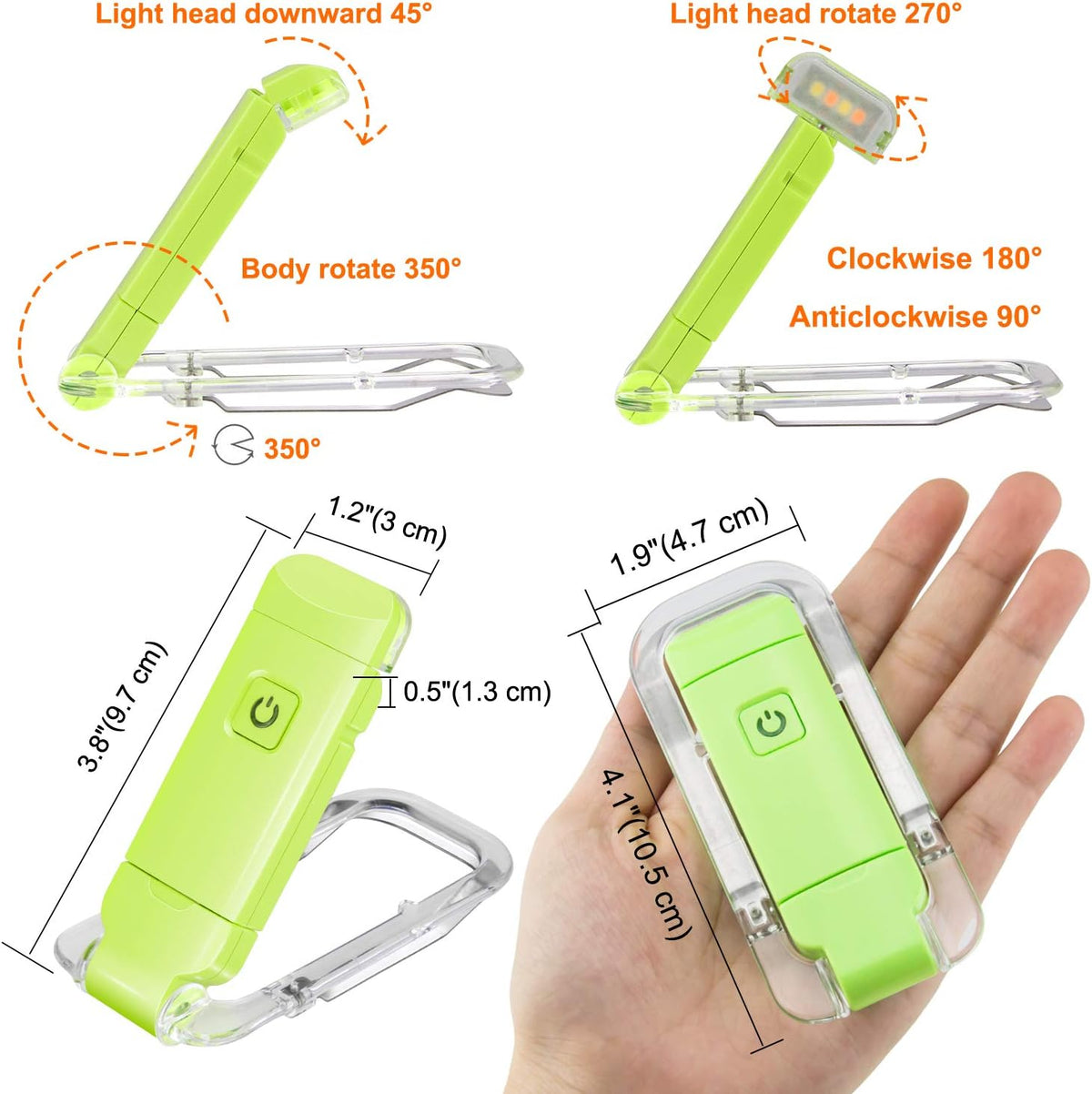 BIGLIGHT Amber Book Reading Light, LED Clip on Book Lights, Reading Lights for Books in Bed, Small Book Light for Kids, USB Rechargeable, 2 Brightness Adjustable for Eye Protection, Orange