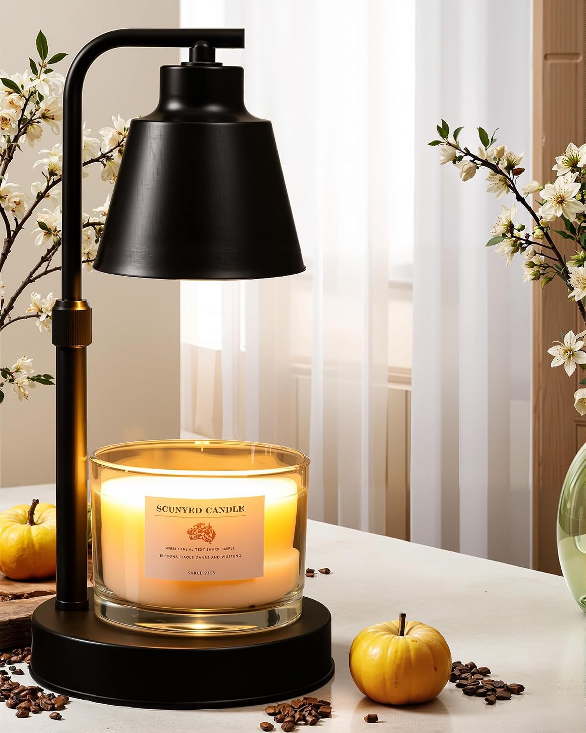 Candle Warmer Lamp with Timer, Dimmable, Adjustable Height, Black | 2 bulbs included, no flame needed, 1-year warranty, farmhouse or modern decor, for bedroom, kitchen, living room, gifting
