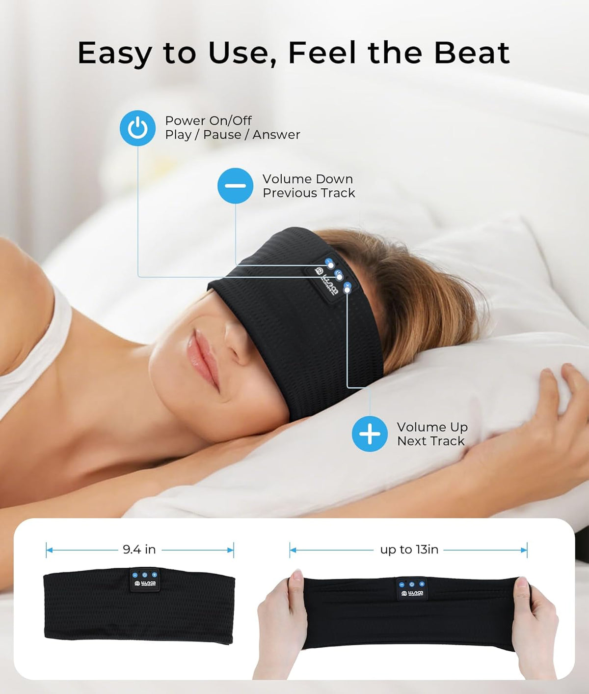 LOVE EYE Sleep Sport Headphones Wireless Bluetooth 5.4 Headband Headphone