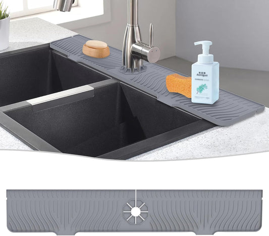 Derlights 30 inch Sink Splash Guard Mat,Silicone Faucet Handle Drip Catcher Tray, Longer Silicone Sink Mat for KitchenBathroom, Drip Protector Splash Countertop (gray)