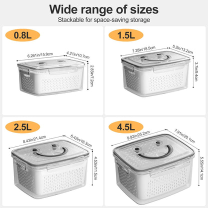 YudouTech 4 PCS Fruit Storage Containers for Fridge-Features removable Colander,All-in-One Fruit Washing Bowl & Colander,Microwave/Dishwasher Safe for Berry,Lettuce,Salad & Meat Fresh Longer,Green