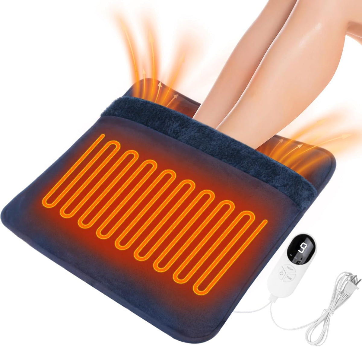 Double Sided Electric Foot Warmer with LCD Display, Foot Heating Pad, Navy