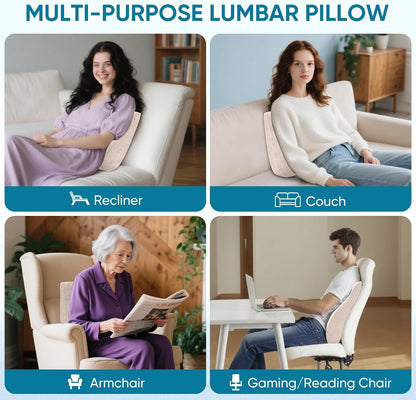 Lumbar Support Pillow for Recliner and Couch, Ergonomic Back Support Pillow | Dual-Layer Memory Foam, Soft Velvet Cover, Lower Back Pain Relief, Back Cushions for Recliner, Sofa & Gaming Chair